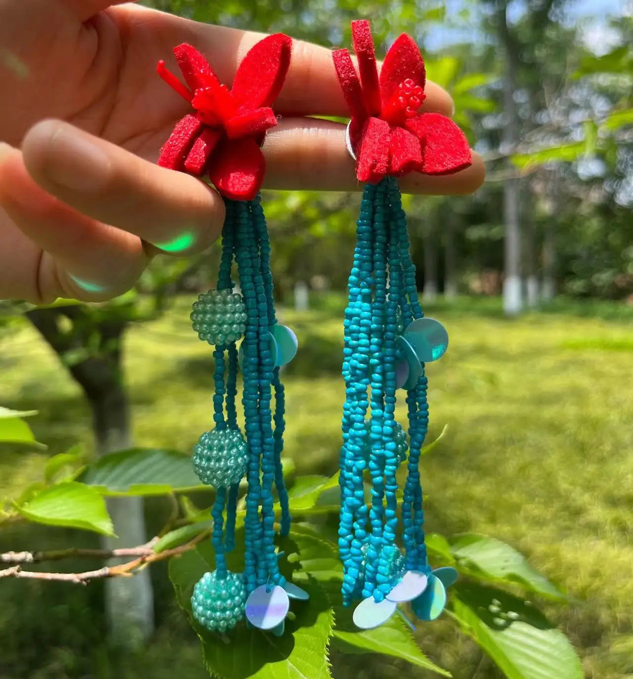 Hot Selling Long Tassel Flower Dangle Earrings for Woman Party