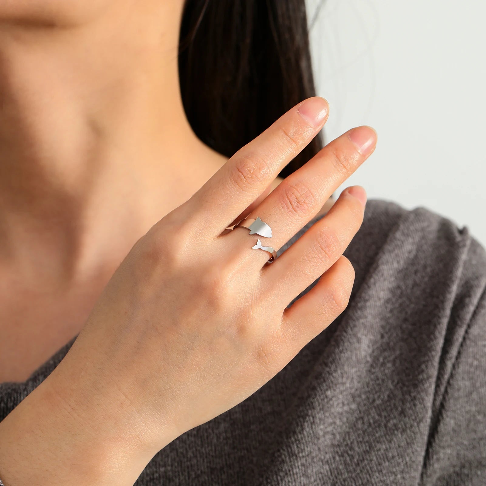 Cazador Animal Dolphin Women's Ring Stainless Steel Jewelry Adjustable Finger Rings Birthday Gift 2025 Trend Wholesale New