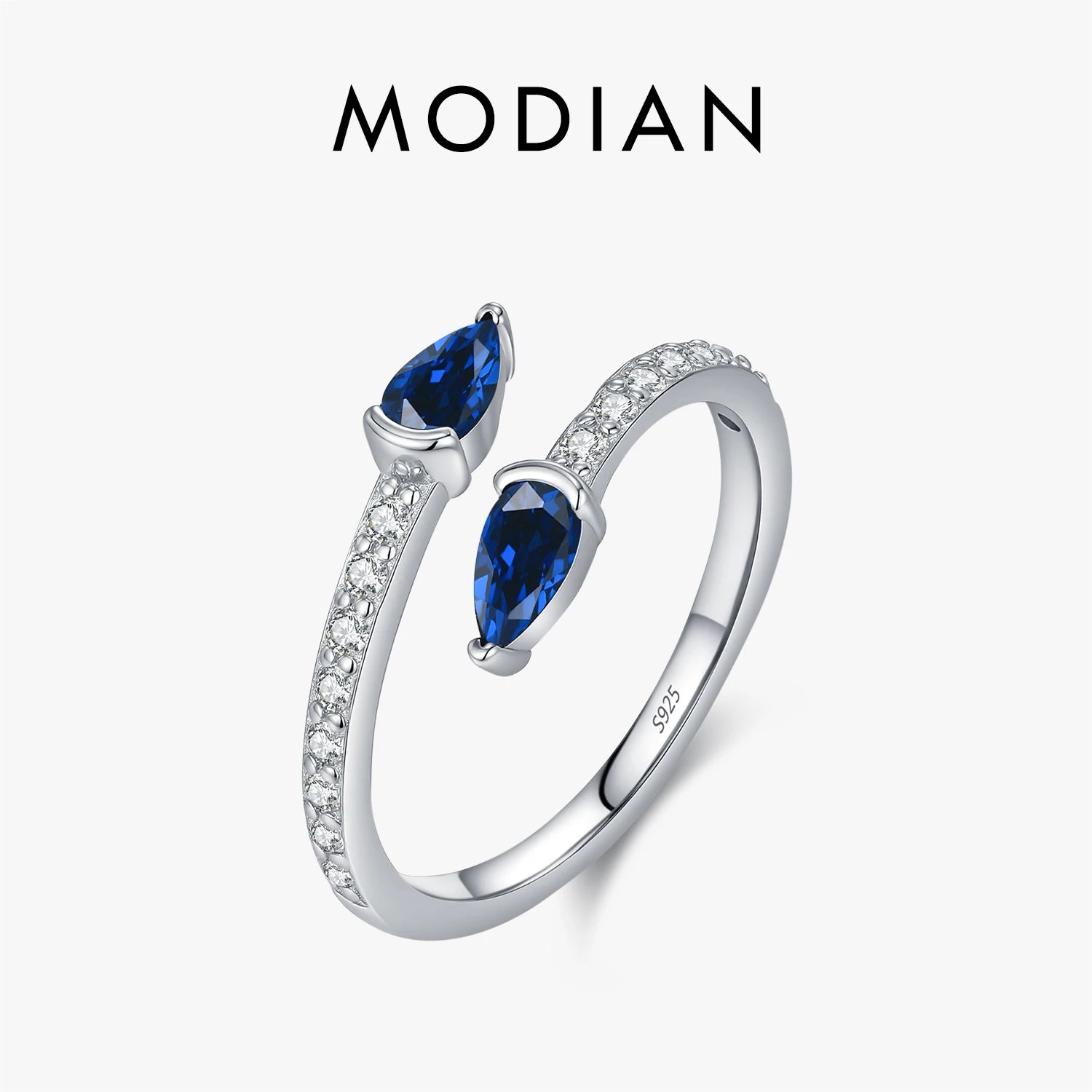 MODIAN 925 Sterling Silver Royal Blue Zirconia Open Size Finger Trendy Snake Shaped Adjustable Rings For Women Fine Jewelry