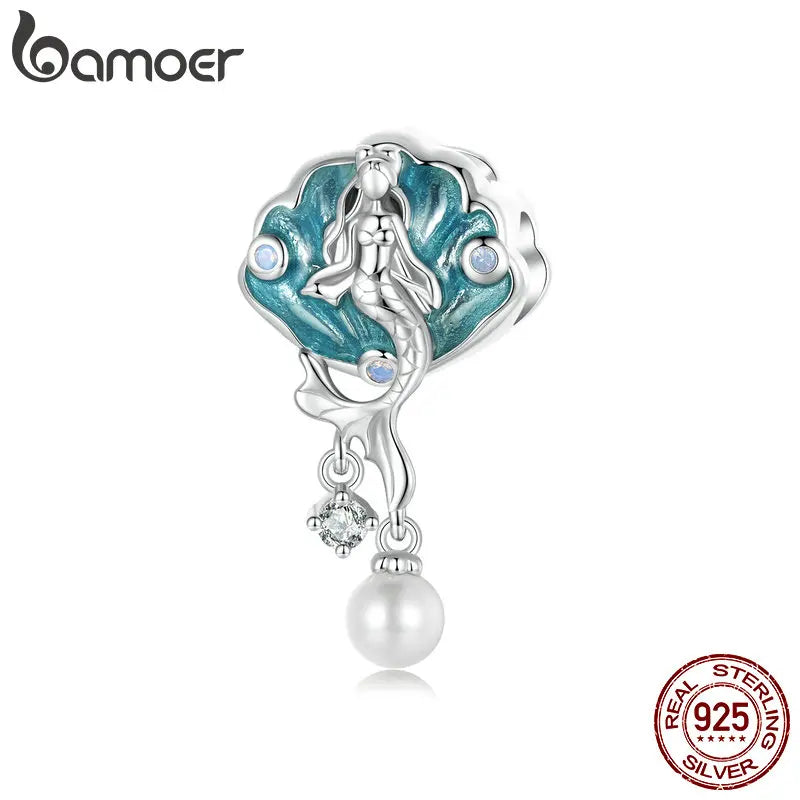 BAMOER Original 2024 New 925 Sterling Silver Mermaid Charm Beads for Charm Bracelet Personalized DIY Jewelry Making SCC2845