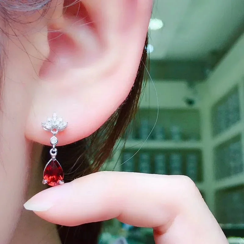 Vintage Hoop Earrings Female red Stone Sterling Silver 925 Earrings For Women Big ruby Earrings Mother's Day Gift