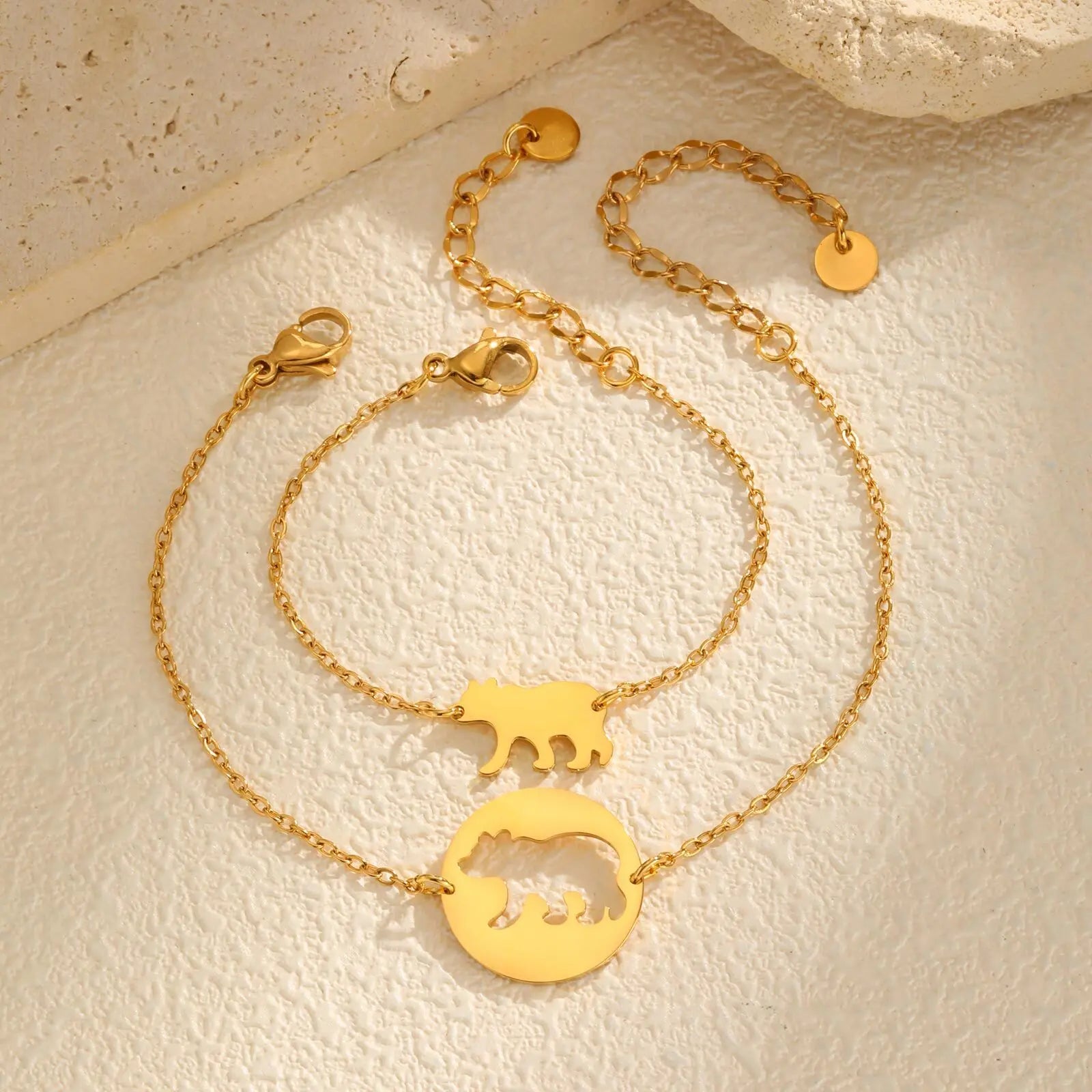 Vnox Stainless Steel Hollow Bear Bracelet For Mother And Daughter Gold Color Round Accessories Hand Jewelry Chain Bracelets