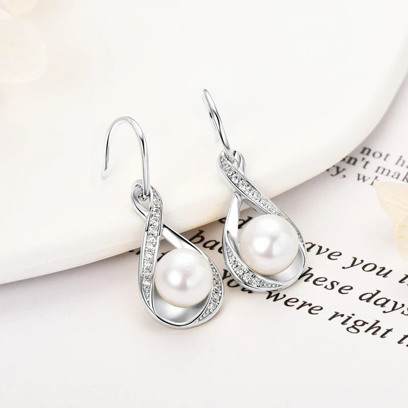 OXTAO D VVS1 Infinity Moissanite Earring Pendant 8mm Natural Freshwater Pearl Bread-shaped Dangle Hook Earrings Female Jewelry