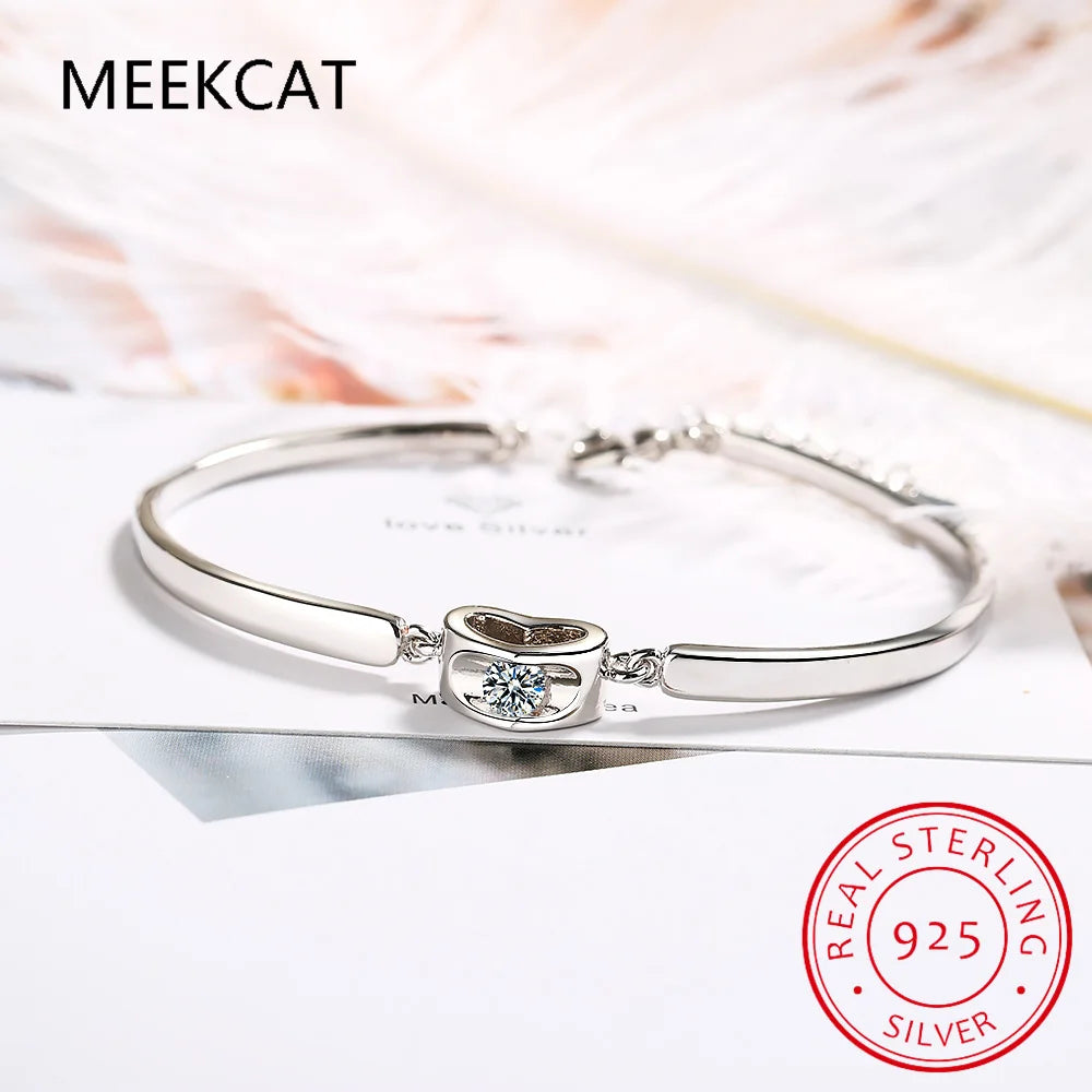 925 Sterling Silver Heart Cut Created Moissanite Diamonds Gemstone Bracelet Bangle For Women Fine Jewelry Pulseiras De Prata