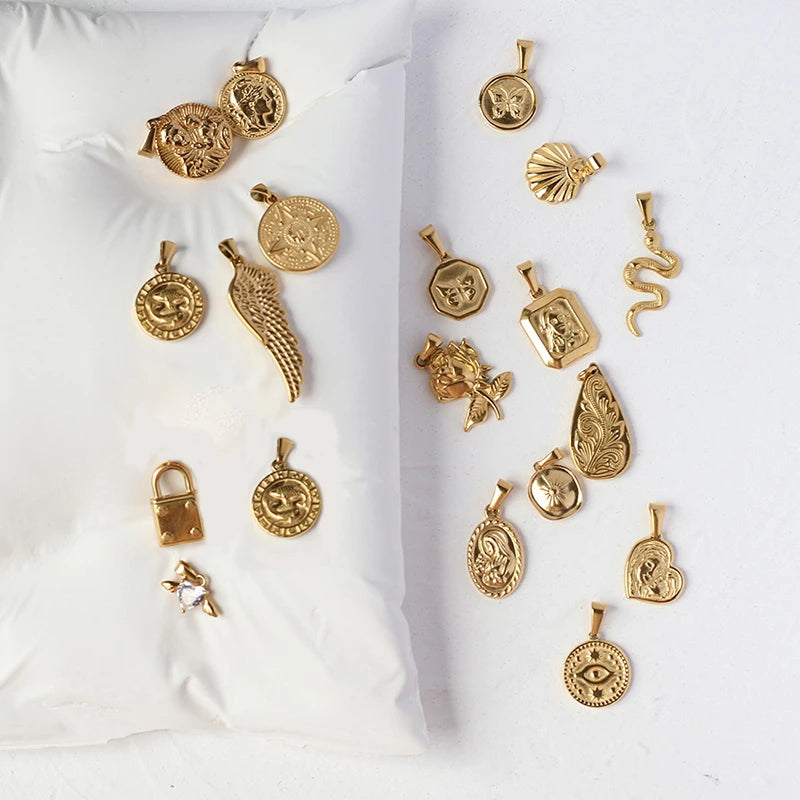 Bijoux DIY en acier inoxydable plaqué or métal vintage rose coeur papillon œil pendentif breloques pour colliers étanche