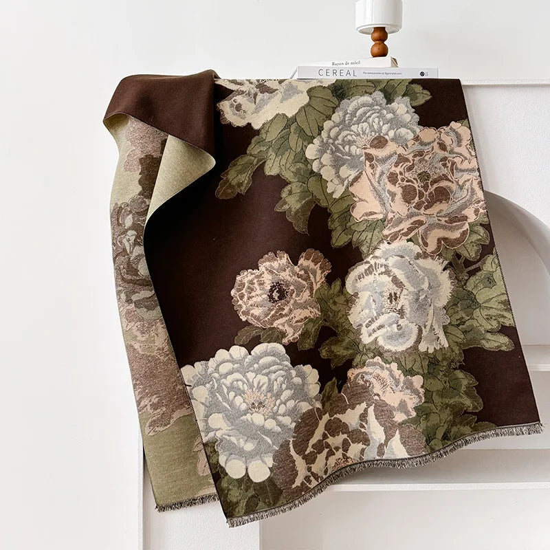 2024 Flower Fashion Luxury Designer Winter Ourdoor Women Scarf Floral Cashmere Thicken Warm Shawl Pashmina Scarves Female Wrap