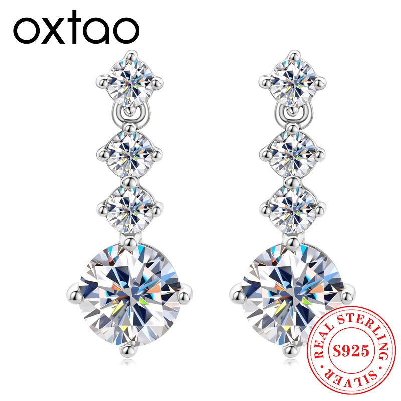 OXTAO 925 Sterling Silver Full Lab Moissanite Drop Earrings Wedding Diamond Earrings Jewelry for Women with GRA Certified