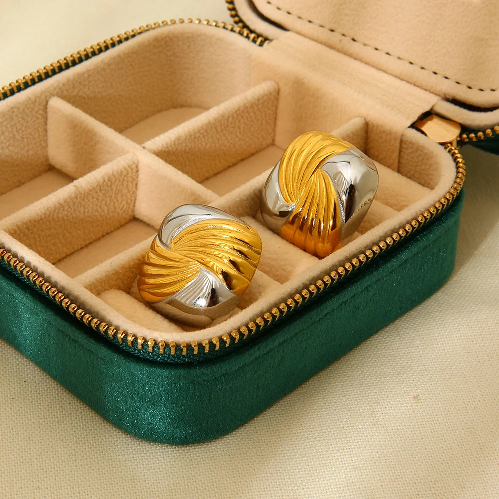 Minimalist Stainless Steel Double Color Geometric Threaded Metal Stud Earrings Waterproof Hypoallergenic Party Jewelry - Madeinsea©