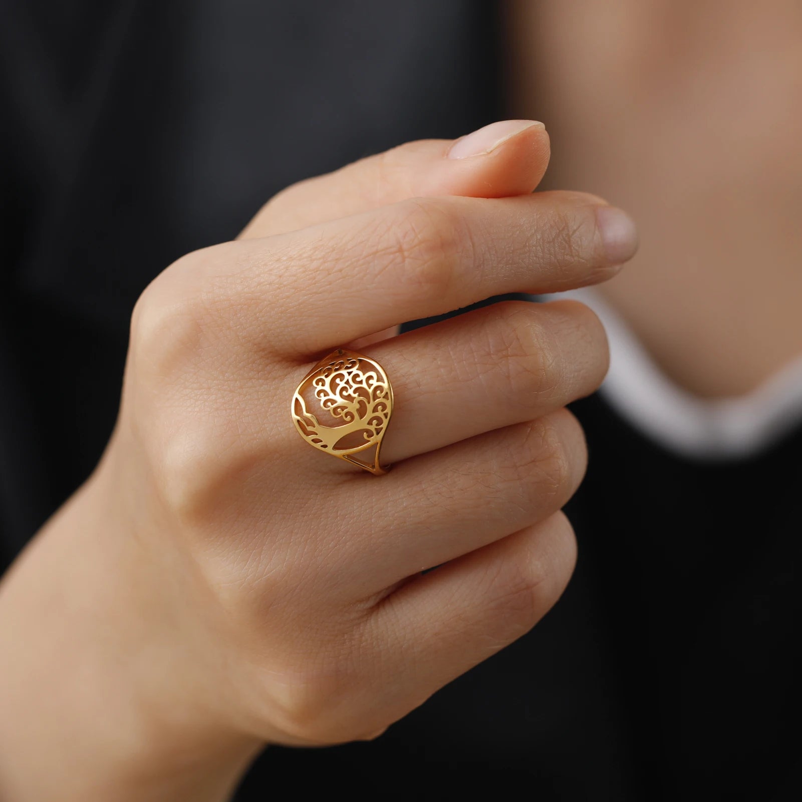 HIPEE Tree of Life Stainless Steel Rings Viking Amulet Silver/Gold Color Couple Ring Wicca Amulet Jewelry Family Friendship Gift