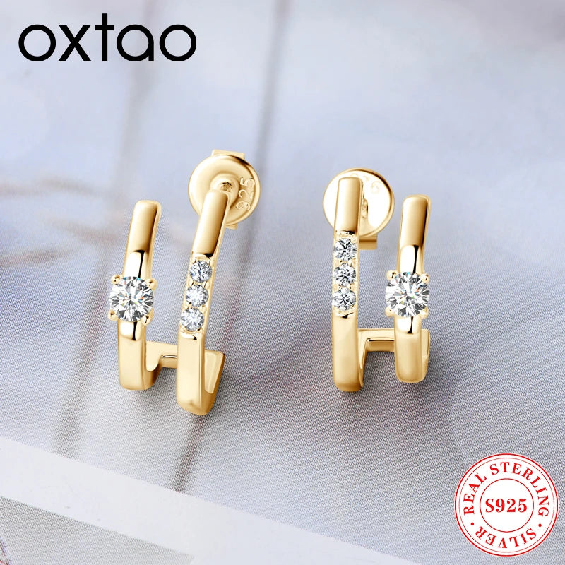 OXTAO D VVS1 Moissanite Stud Earrings Cuffs Female Real 925 Silver Sparkling Lab Diamond Hoop Earrings Jewelry Gifts Certified