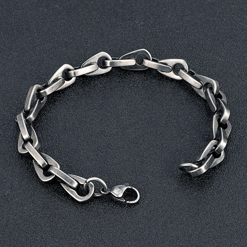 MKENDN Punk Heavy Horseshoe Link Chain Bracelets for Men Vintage Oxidized Clip Chain Wristband Chunky Jewelry