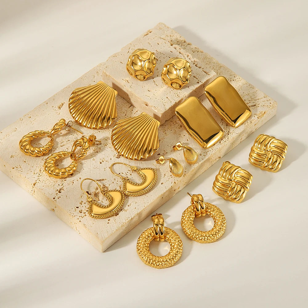 Ins Trend 18K vergoldet Edelstahl Shell Quadrat geometrische Statement Ohrstecker Chunky Bold Ohrringe Schmuck Bijoux