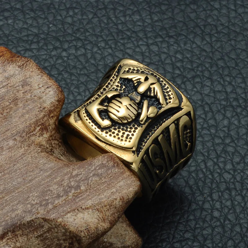USMC Anchor Ring Stainless Steel Marine Corps Crew Jewelry European American Titanium Steel