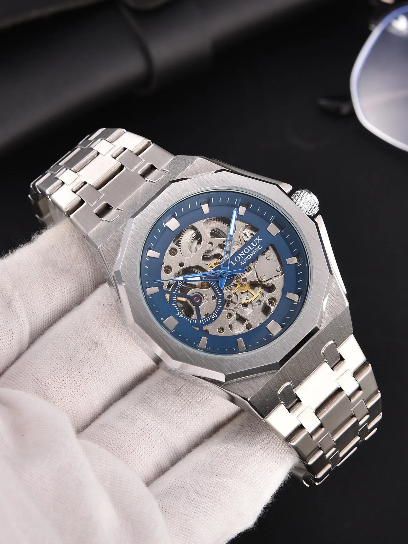 LONGLUX Men automatic watch luxury mechanical watches waterproof skeleton fashion business wholesale stainless steel gift watch