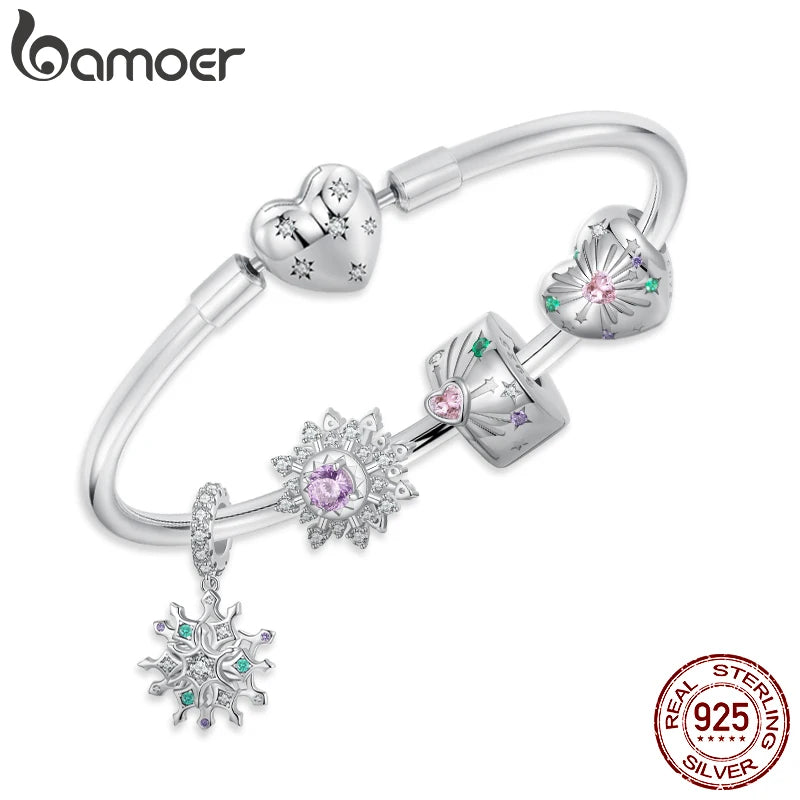 BAMOER Solid 925 Sterling Silver Dazzling Fireworks Charm Bead fit Original Bracelet DIY Jewelry Accessories bamoer Bead BSC1092