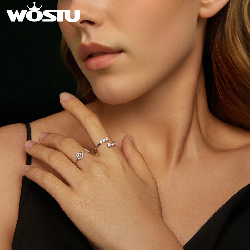 WOSTU Engagement Moissanite Opening Ring For Women s925 Silver Diamond Cut Flower Adjustable Promise Rings Girl Party Fine Gift