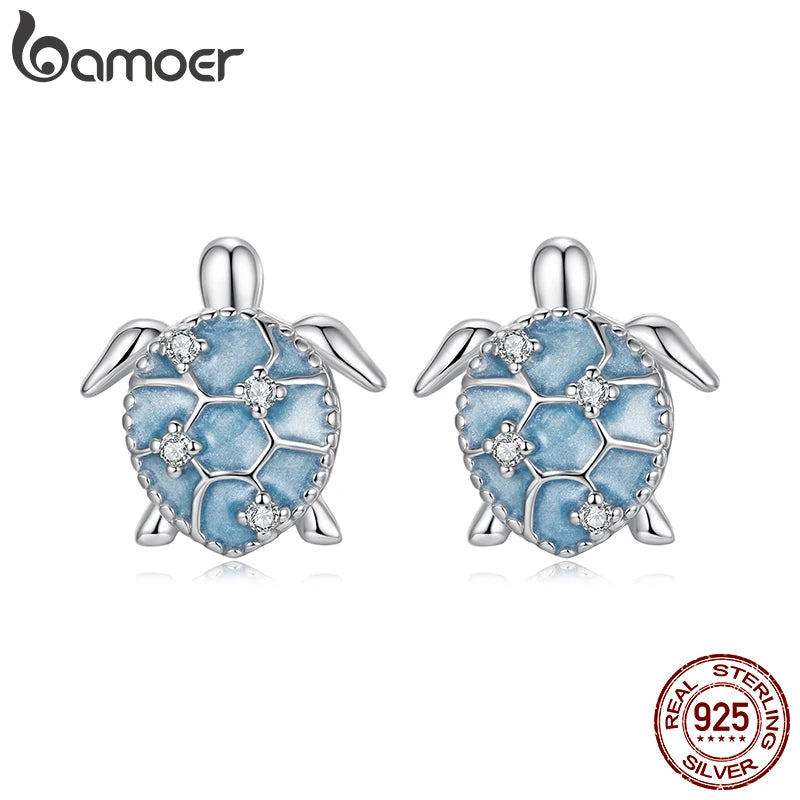 BAMOER Ohrstecker aus 925 Sterling Silber mit Meeresschildkrötenmotiv für Damen und Mädchen, niedlicher Schmuck mit Tiermotiv, hypoallergen