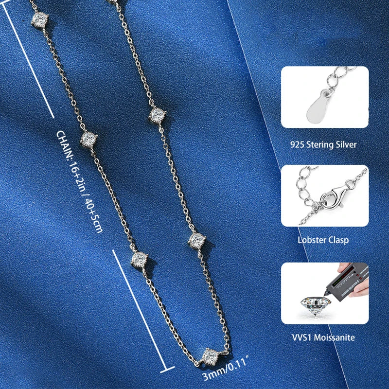 OXTAO 3mm Moissanite Choker Necklace For Women 925 Sterling Silver Clavicle Chain Necklaces Fine Jewelry Gift GRA Certified