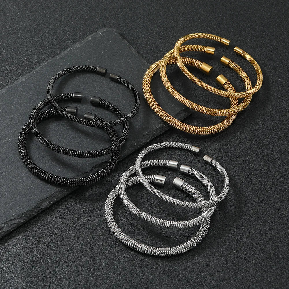 MKENDN Minimalist Men Women Mesh Bangle 4/5/6mm Width Stainless Steel Braclet Accesorios Mujer Luxury Jewelry Pulseira Joias
