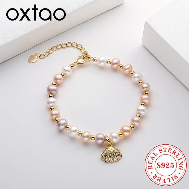 OXTAO Daily Wear Natural Cultured Freshwater Pearl Shell Charm Bracelet 4K Gold Filled Exquisite Birthday Jewelry Gift