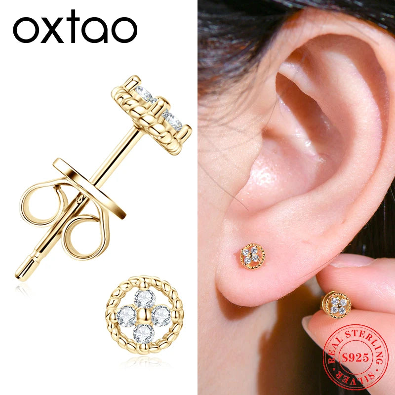 OXTAO Twist Earrings D Color Moissanite Round Earrings for Women S925 Silver Ear Studs Passed Diamond Test Party Fine Jewelry
