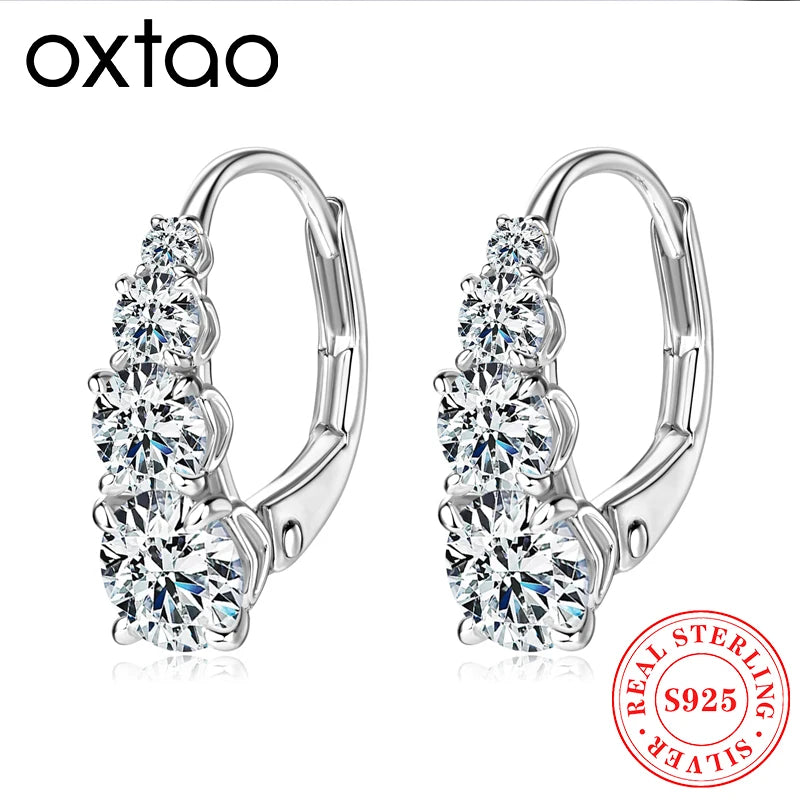 OXTAO D Color 4 stone Moissanite Hoop Stud Earrings Female Unique Gradient Size 925 Sterling Silver Luxury Wedding Jewelry Gift