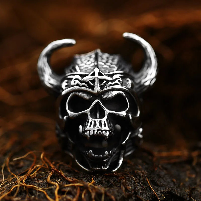 Beier Bague en acier inoxydable 316L pour homme avec tête de mort et croix viking, style punk nordique, cornes, dieu de la guerre, bijoux de haute qualité LLBR8-692R