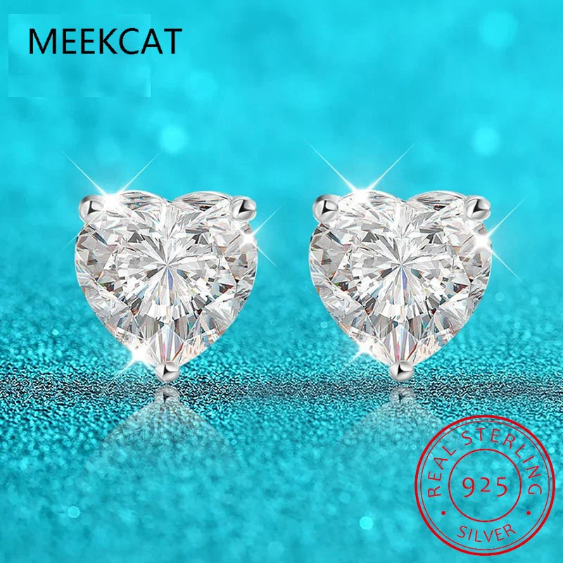 1CT 2CT 4CT Heart Cut Moissanite Stud Earrings for Women Luxury Quality Lab Diamond S925 Sterling Silver Bride Jewelry Brincos