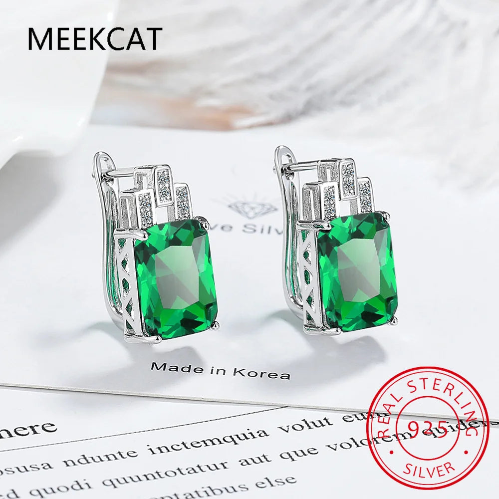 8ct Green Simulated Nano Emerald 925 Sterling Silver Hoop Earrings for Women Jewelry