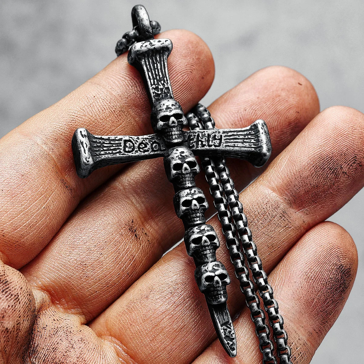 Vintage Cross Men Necklace Deadly Skull 316L Stainless Steel Pendants Chain Religion Rock Punk for Biker Male Jewelry Best Gift