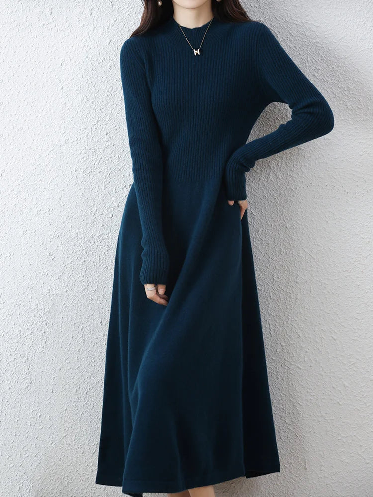 Autumn Winter Women's Wool Dress Sweater Mock Neck Pullover Thick 100% Autumn Winter Women's Wool Dress Sweater Mock Neck Pullover Thick 100%