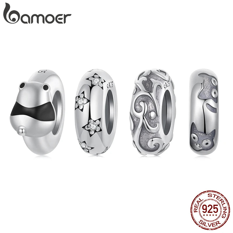 BAMOER Solid 925 Sterling Silver Panda/Cat/Star Silicone Stopper Beads fit Original Bracelet Jewelry DIY bamoer Classic Charm
