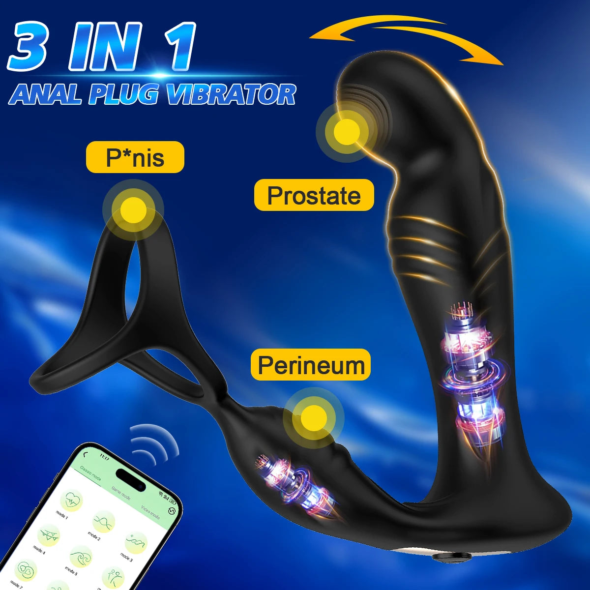 Swing Prostate Massager for Man Gay Anal Vibrator with Delay Ejaculation Ring Prostate Stimulator Butt Plug Male Sex Toys