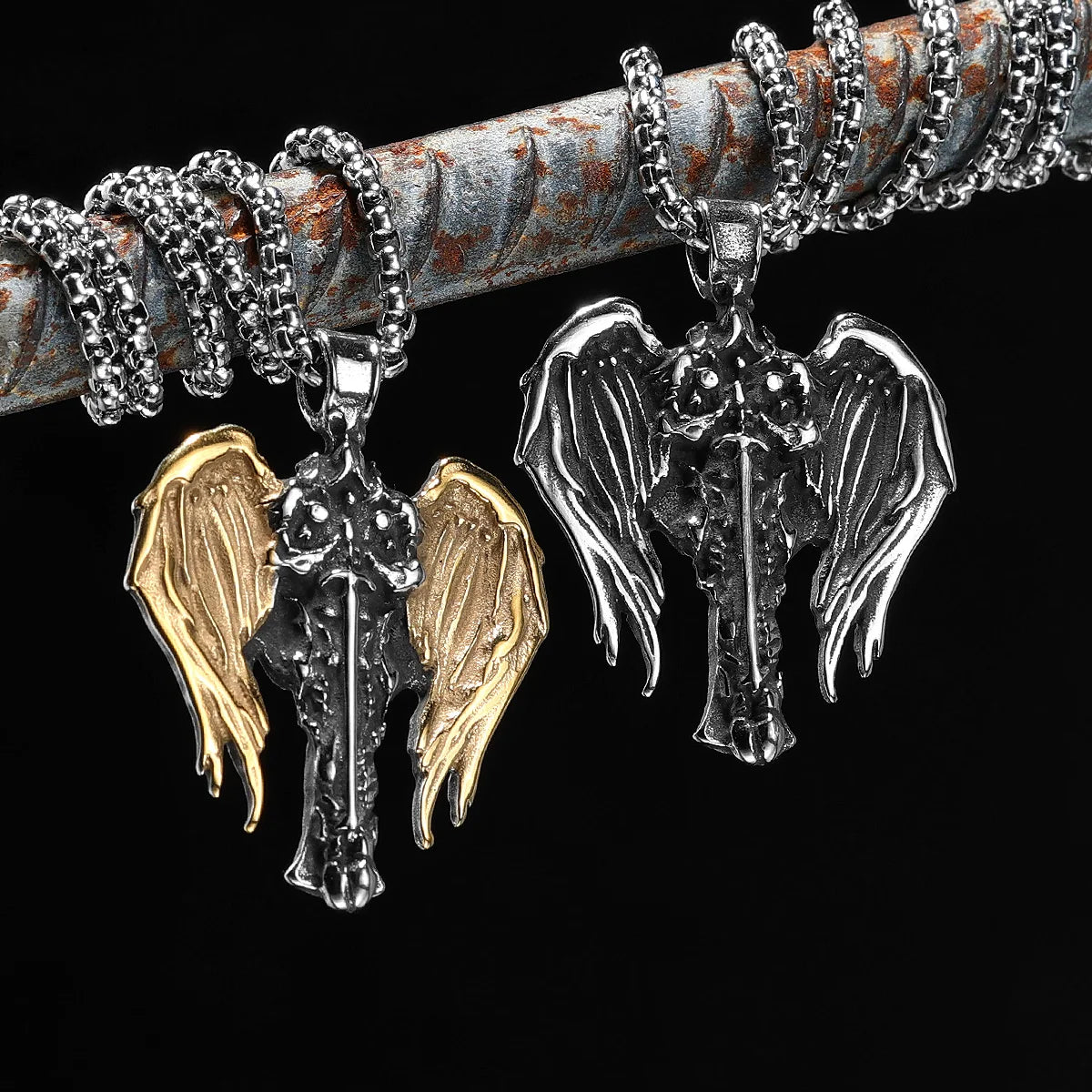 Archangel Pendant 316L Stainless Steel St.Michael Wings Necklaces Men Powerful Amulet Chain Punk Jewelry Best Gift Dropshipping