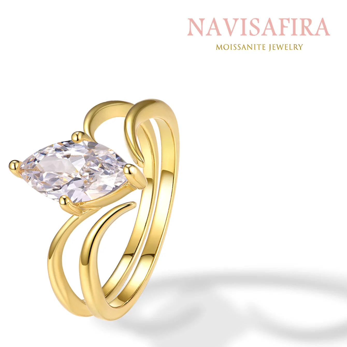 Navisafira S925 Marquise Moissanite Rings, 1/2/3 Carat Options, Gold & Silver Colors, Elegant Double Band Design