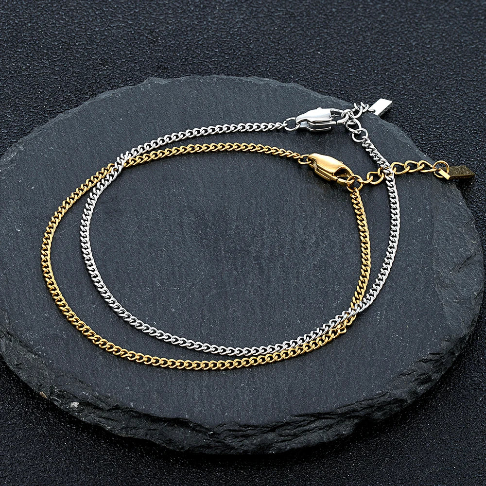 MKENDN Minimal Cuban Link Chain Bracelet 3mm Waterproof Bracelet Men Women Chain Bracelet Couple Jewelry Gifts