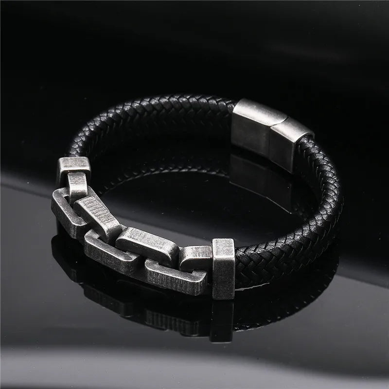 MKENDN Stainless Steel Bracelet for Men Vintage Dark Metal Wide Chain Link Unbroken Collection Mens Leather Jewelry Gifts - Madeinsea©