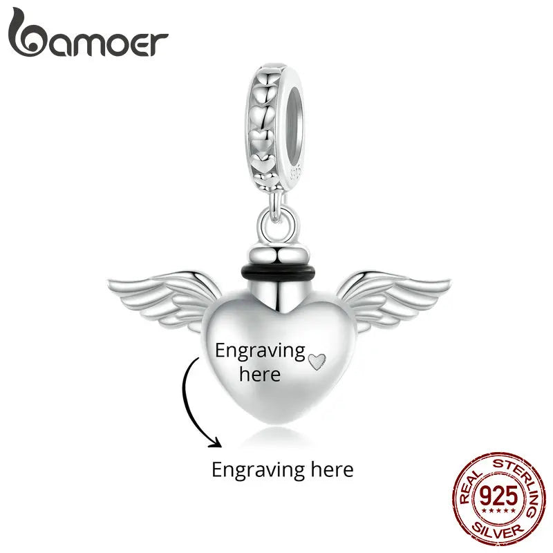 BAMOER 2024 Custom Jewelry 925 Sterling Silver Pet Memorial Charm Pendant, Personalized Heart Gold Plated Pet Urn Ashes for Dog