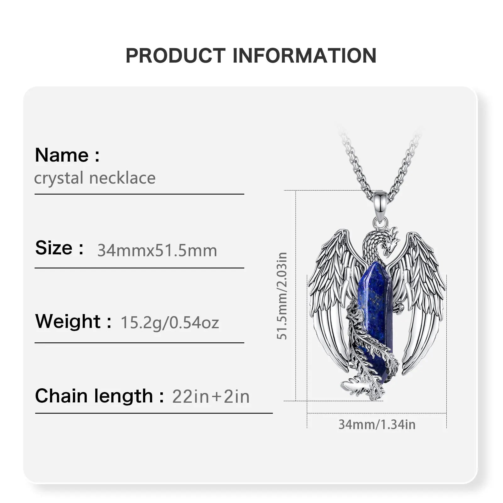 Eudora Phoenix Twining Hexagonal Lapis Lazuli Prismatic Necklace Punk Natural Healing Stone Crystal Pendant Personality Jewelry