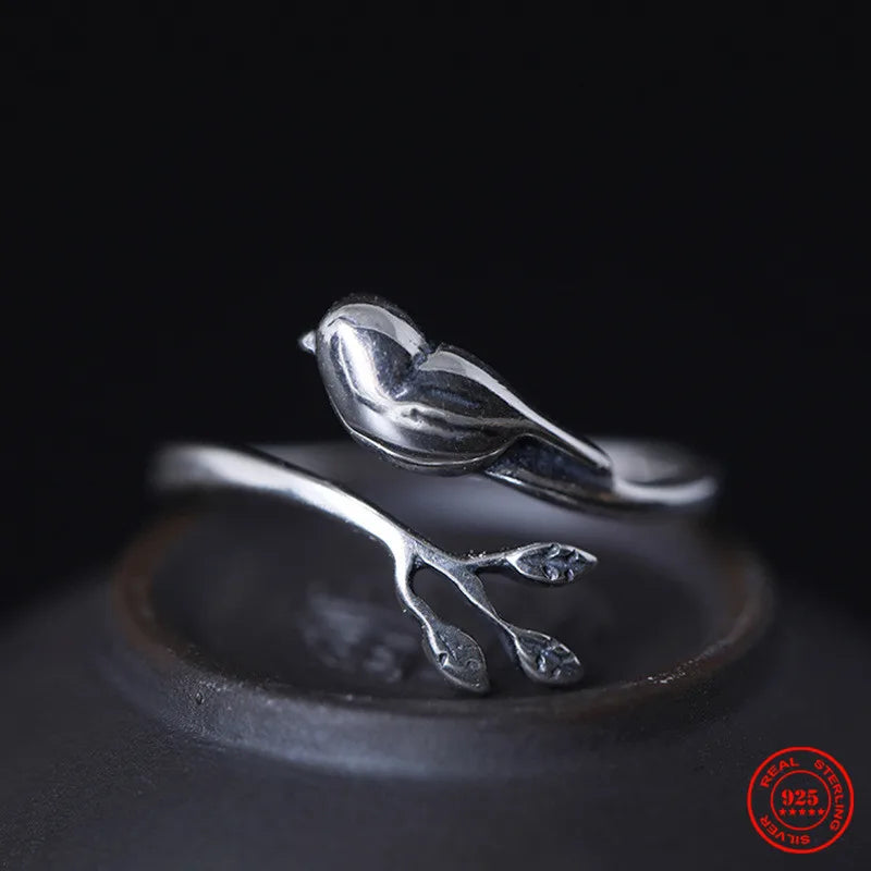 MKENDN 100% 925 Sterling Silver Creative Retro Swallow Bird Rings Punk Street Style Ring for Women Men Animal Jewelry