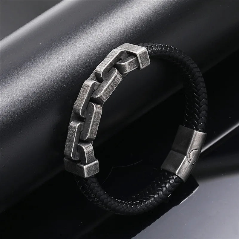 MKENDN Stainless Steel Bracelet for Men Vintage Dark Metal Wide Chain Link Unbroken Collection Mens Leather Jewelry Gifts - Madeinsea©