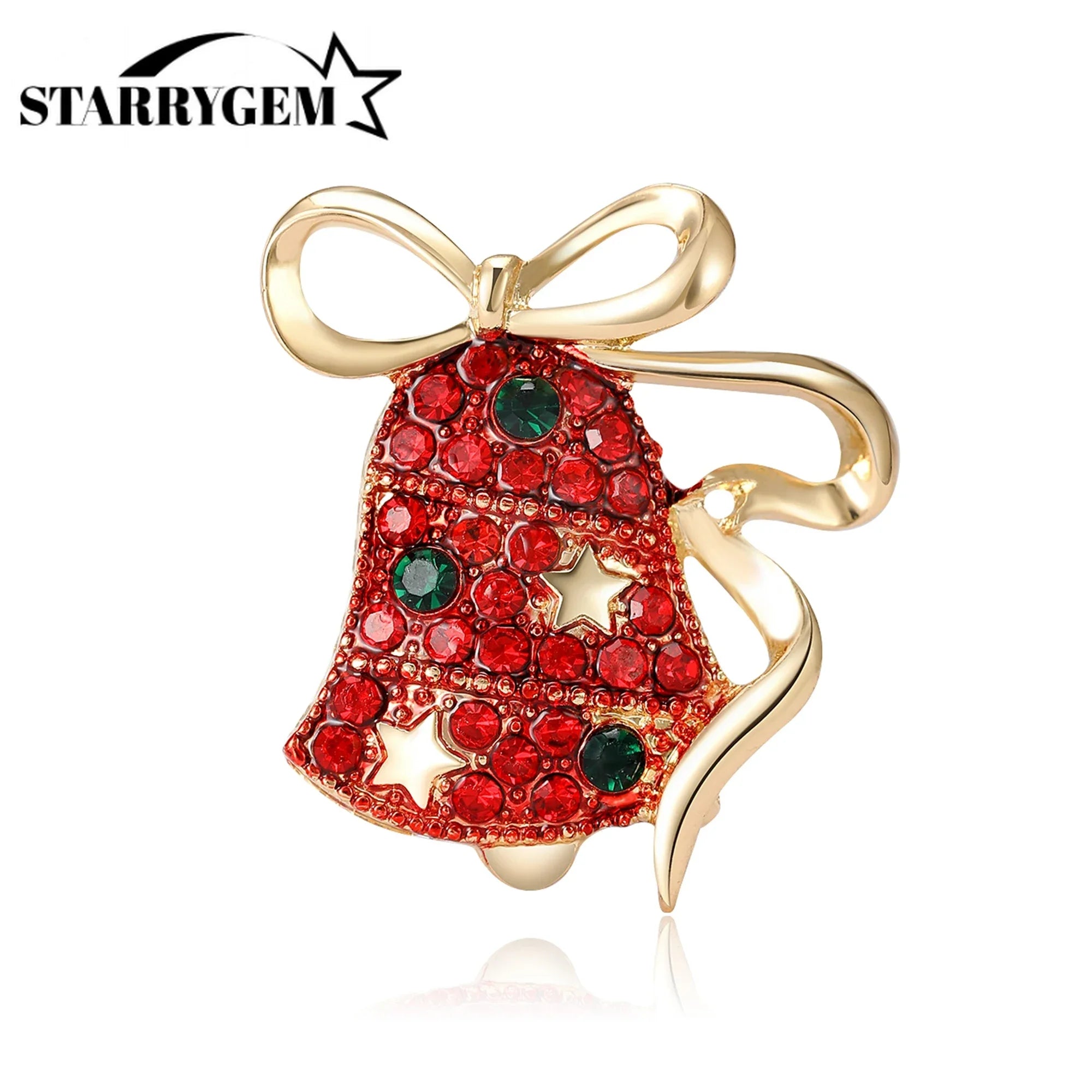 Christmas Rhinestone Bell Brooches for Women Unisex Bow Pin Office Party Friend Gifts Accessories