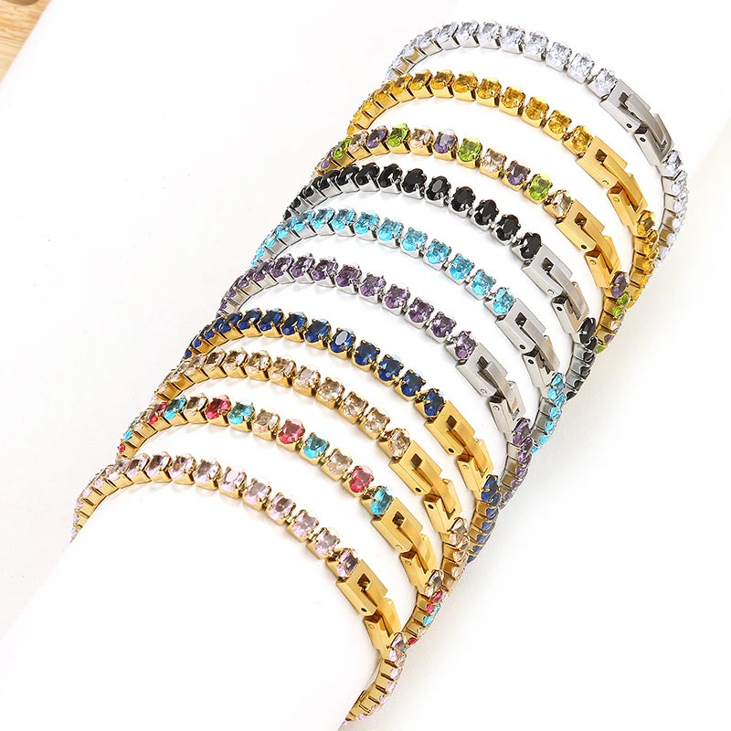 Iced Out Kristall Tennis Armband für Frauen Punk Hiphop Luxus AAA + Zirkonia Hochzeit Gold Farbe Hand Kette Schmuck