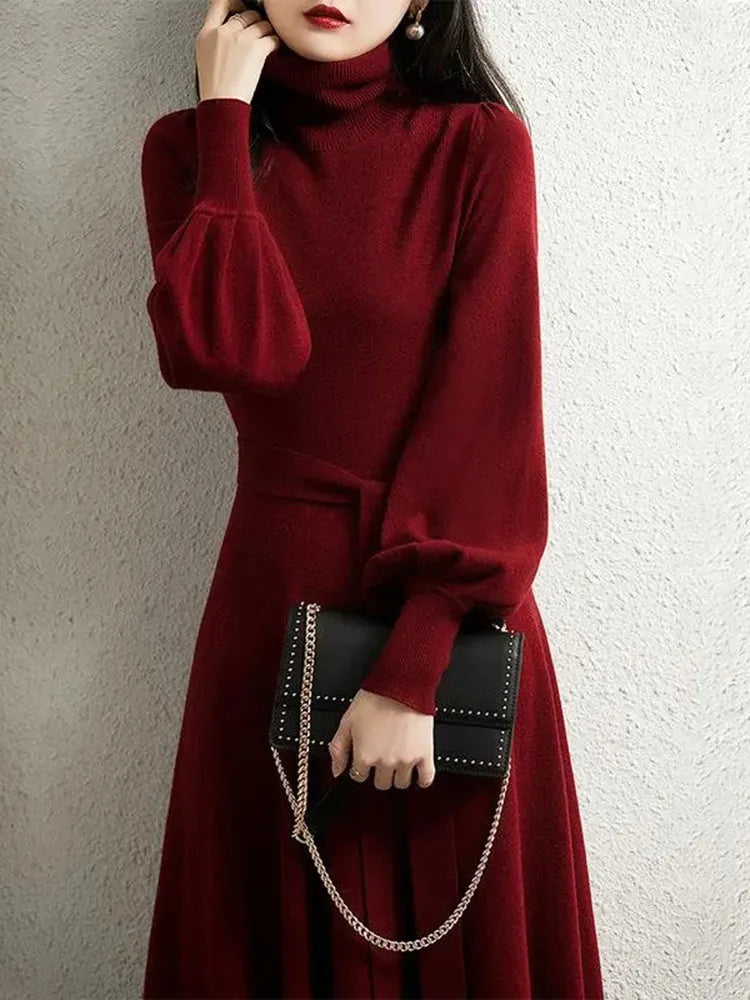 Turtleneck Women Warm Knit Sweater Dress 2022 Autumn Winter Lantern Sl Turtleneck Women Warm Knit Sweater Dress 2022 Autumn Winter Lantern Sl