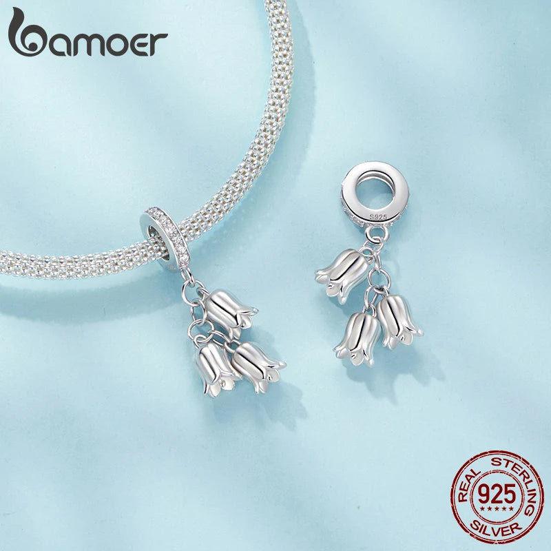 BAMOER Solid 925 Sterling Silver Lily of the Valley Pendant Bead fit Original Bracelet & Necklaces Jewelry DIY bamoer Charm