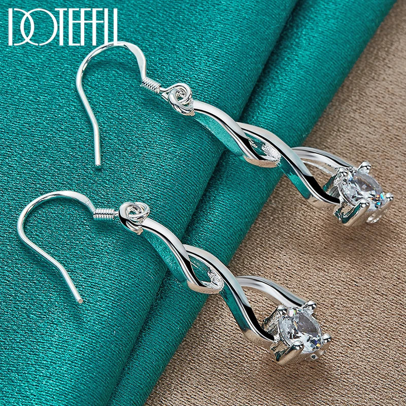 DOTEFFIL 925 Sterling Silver AAA Zircon Geometry Drop Earring For Woman Lady Wedding Engagement Party Fashion Jewelry