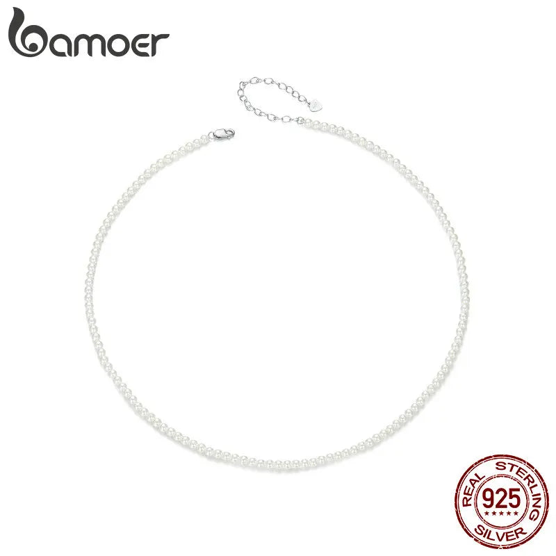 BAMOER Pearl Necklace for Women Shell Pearl Beaded Necklace, 925 Sterling Silver Australian South Sea Pearl Necklace Jewelry