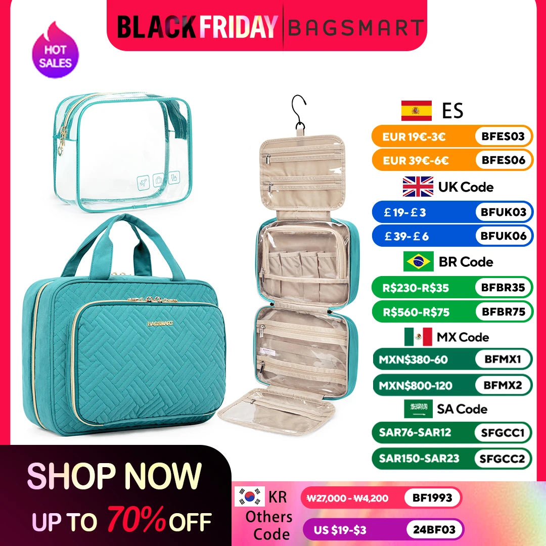 BAGSMART Lot de 2 trousses de toilette multifonctions de grande capacité pour femme