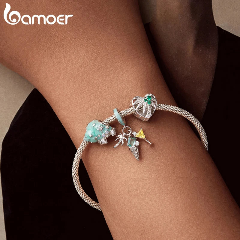 BAMOER 2025 Ocean Series Solid 925 Sterling Silver Hermit Crab Turtle Dreamcatcher Charm fit Original Bracelet DIY Accessories
