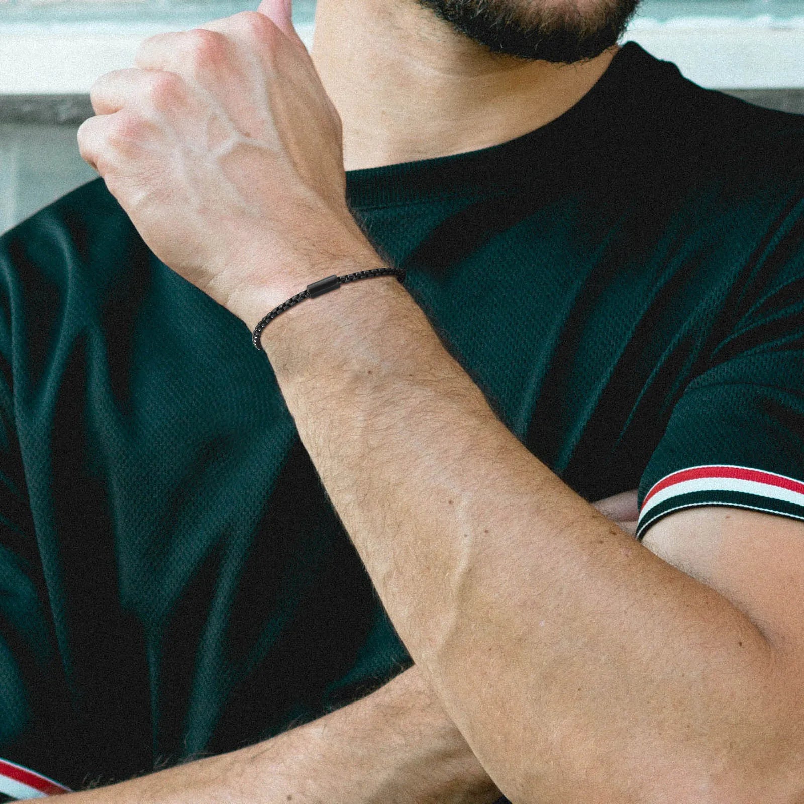 Vnox Waterproof Stainless Steel Tube Charm Bracelets for Men Dad,Adjustable 3mm Box Link Chain Bracelet, Fashion Jewelry